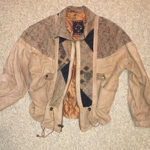 Vintage patterned Genuine leather jacket Size L